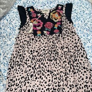 S Flower embroidered leopard long tank